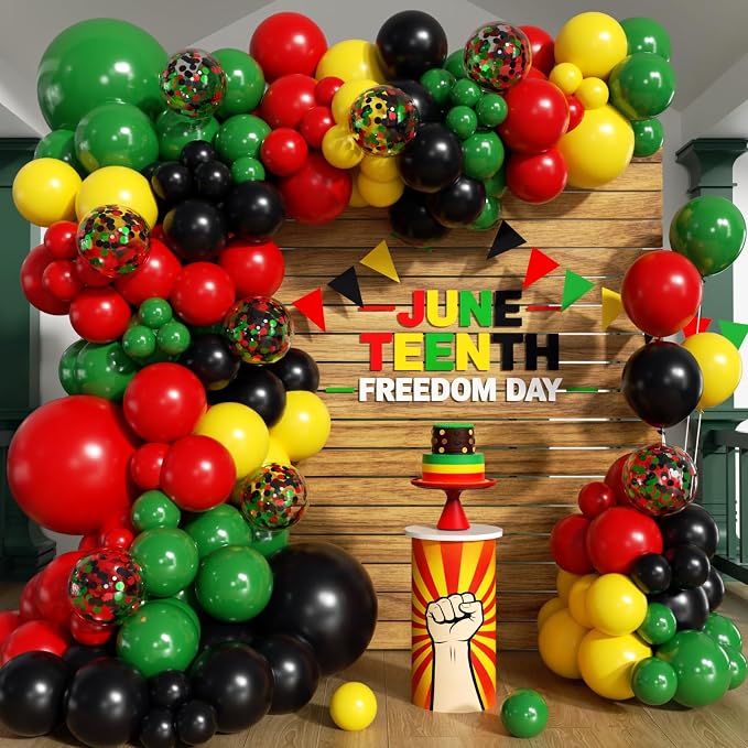 Juneteenth Balloon Garland Arch Kit 203Pcs, Red Yellow Green Black Balloons Arch Kit for Juneteenth Day Decorations Celebration of Freedom Black History Month Africa American Party Decoration