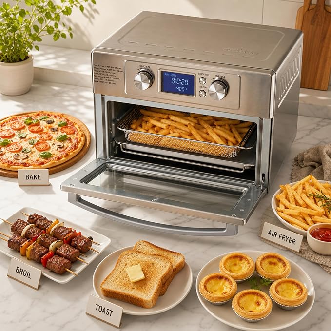Simple Deluxe 23QT Countertop Toaster Oven, 1800W Multifunctional Electric Oven with 60min Timer and 450°F Max Temp, Equipped with Fry Basket, Baking Pan & Rack, Perfect for Toast, Bake, Broil, Pizza