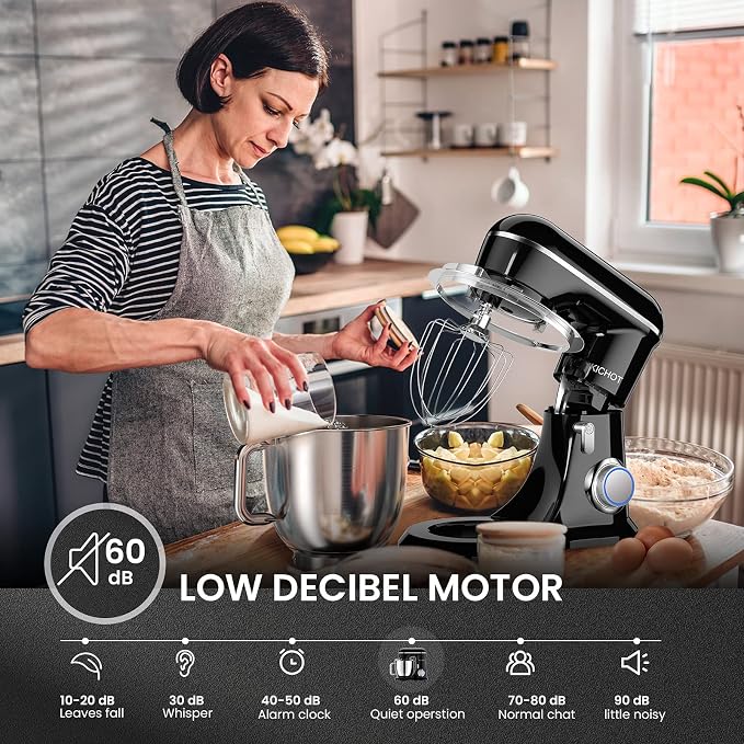 Stand Mixer, KICHOT 10+P Speed 4.8 Qt. Household Stand Mixers, Tilt-Head Dough Mxier with Dough Hook, Beater, Wire Whisk & Splash Guard Attachments for Baking, Cake, Cookie, Kneading, SM-1533,Black
