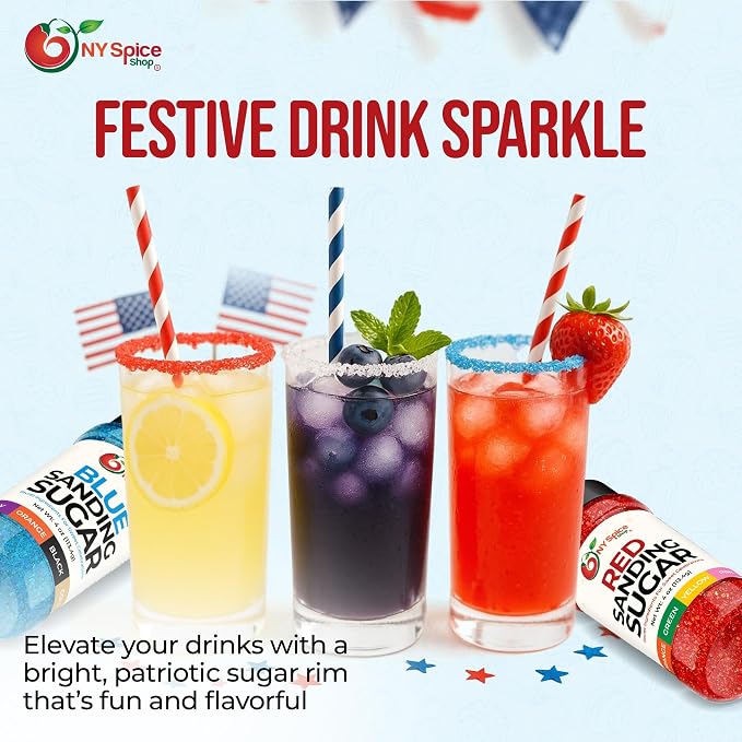 NY Spice Shop 4th Of July Sanding Sugar - Red White & Blue Sweet Colorful Edible Sprinkles - USA Themed Sanding Sugar For Independence Day Baking - Fourth Of July Party Supplies - 4 Ounce (Pack of 3)