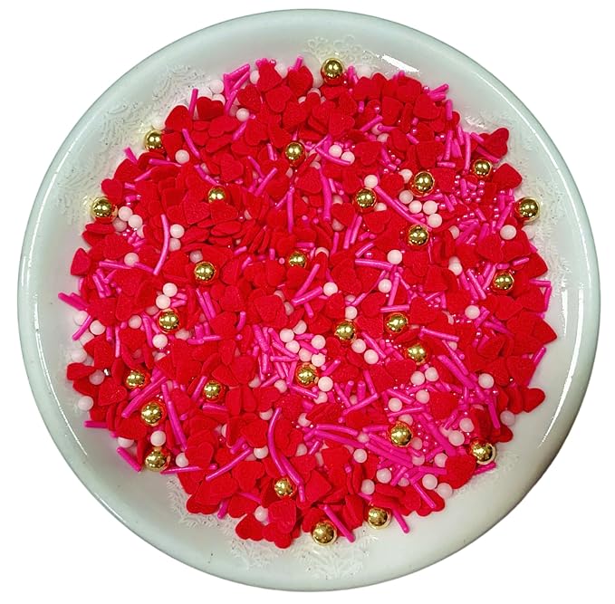 Sentovac Edible Red Hearts Pearls and Jimmies Mix Sprinkles for Valentines Decorating 1 Bottle 3.53oz/ 100g | Cake Cupcakes and Ice Cream Topper Decorations