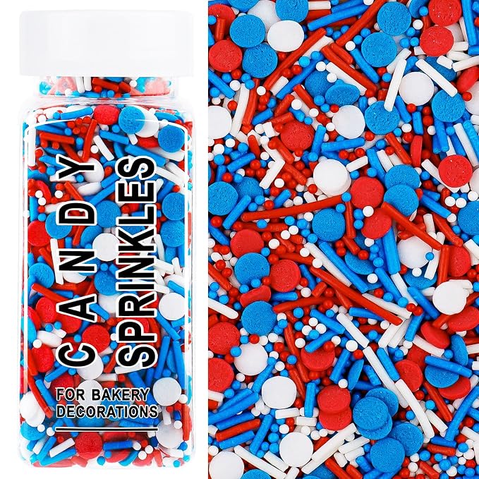 Red White and Blue Sprinkles, 4.6oz Patriotic 4th of July Sprinkles, 3-Mix Nonpareils Confetti Jimmies for Cupcakes Ice Cream Dessert