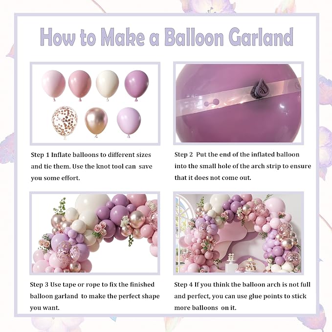 Dusty Purple Balloon Arch Kit, 152Pcs Dusty Pink White Sand Lavender Lilac Light Purple Champagne Gold Confetti Balloons for Baby Bridal Shower Wedding Engagement Birthday Party Decorations