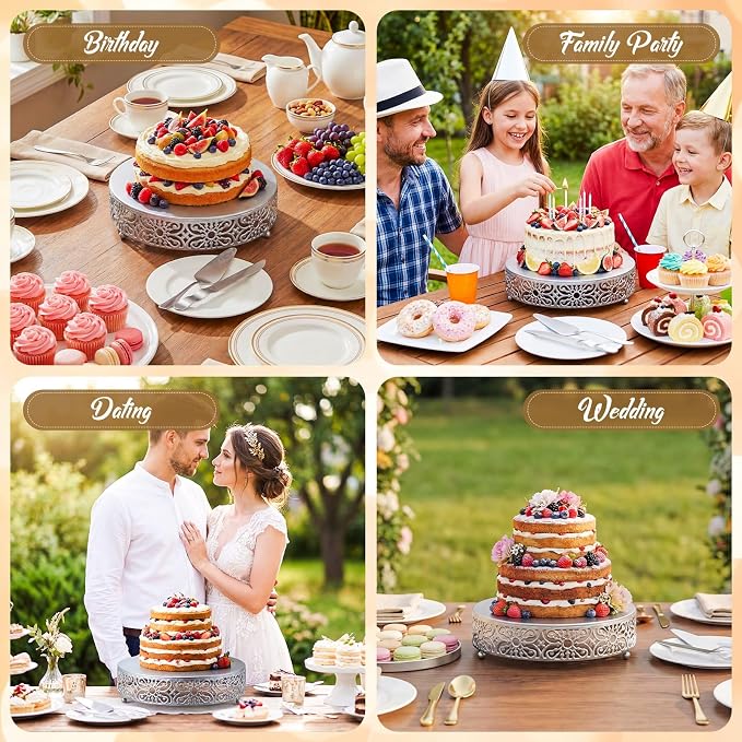 Wenqik 12 Inch Cake Stand Round Metal Cupcake Dessert Wedding Cake Stand Cookies Display Holder Fruit Food Serving Tray for Table Wedding Birthday Anniversary Party Decor (Silver)