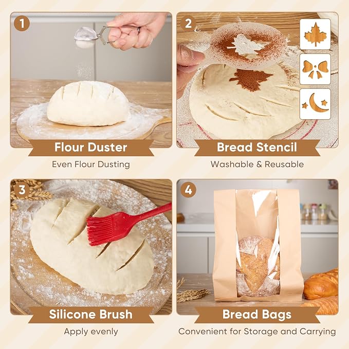 Sourdough Starter Kit, Banneton Bread Proofing Basket Baking Gift Set, Sourdough Bread Baking Supplies, Sourdough Tools with Starter Jar, Bread Sling, Bread Lame, Bread Making Tools