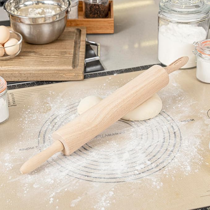 Restaurantware Wood Rolling Pin 10 Count 13 Inches Solid Wood Baking Tool, Ergonomic Dough Roller With Smooth Rotation, Beige Kitchen Pastry Tool for Professional Bakers