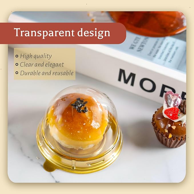 NPLUX Mini Individual Cupcake Container Mini Cupcake Holder Desk Pet Containers for Chocolate Covered Cookies, Strawberry, Mooncake(50 Pack, Gold)