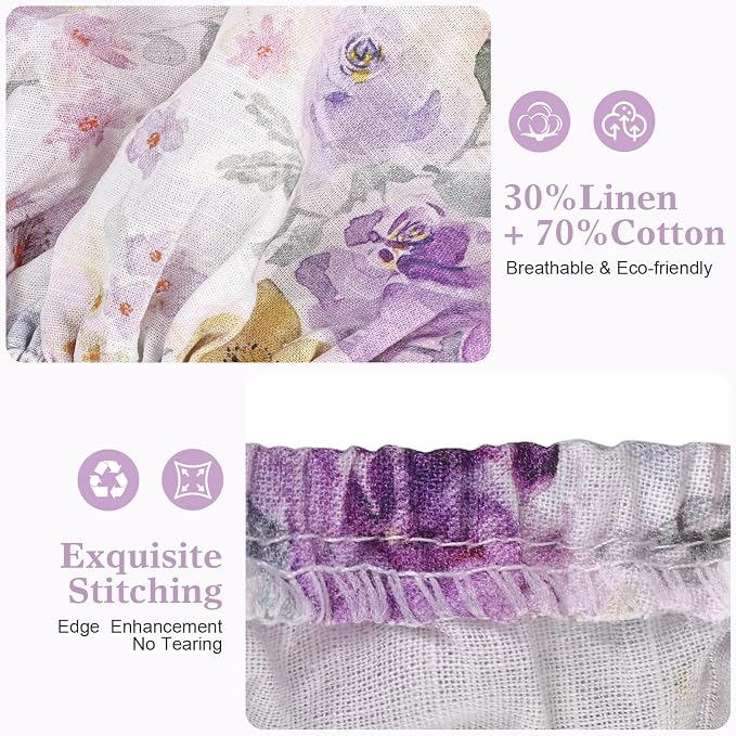 Reusable Bowl Covers for Bread Proofing 4pcs,Linen Cotton Sourdough | Breathable,Fabric,Shower Caps,Accessories,Supplies,Food Lids,Fruit Storage,4"-14",Purple,Checkered,Flower,Large