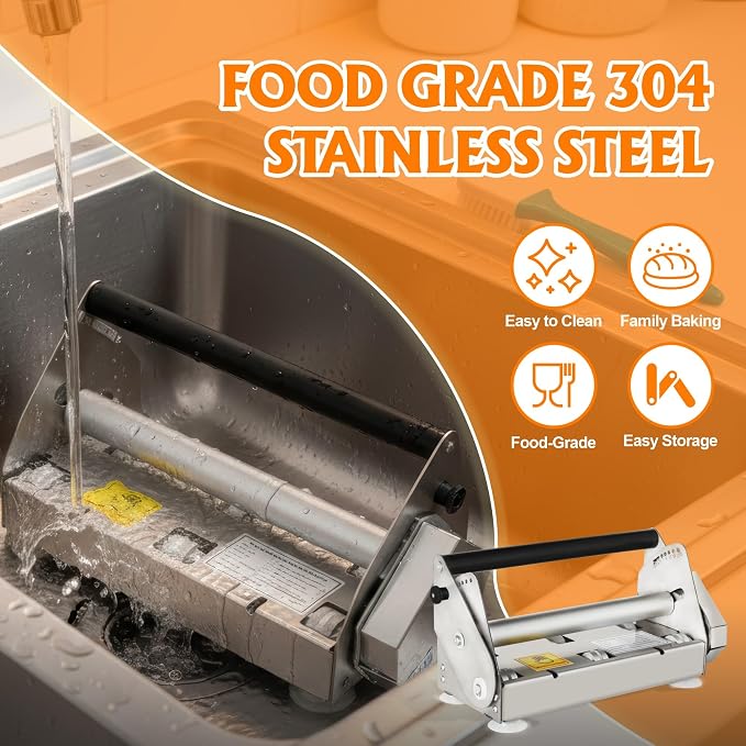 Dough Sheeter Machine (12") with 2 Sheeter Boards, Manual Dough Roller Machine, 0.2-17.5mm Adjustable Thickness, Stainless Steel for Pizza, Puff Pastry Dough, Croissant - Home & Commercial Baking