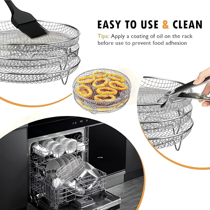 3 layer Square Air Fryer Rack, Stainless Steel Dehydrator, Air Stainless Steel Dehydrator Grill Enhanced Airflow Design Air Fryer Rack for Chicken Wings Vegetables Dual Cakes (Circle Set)