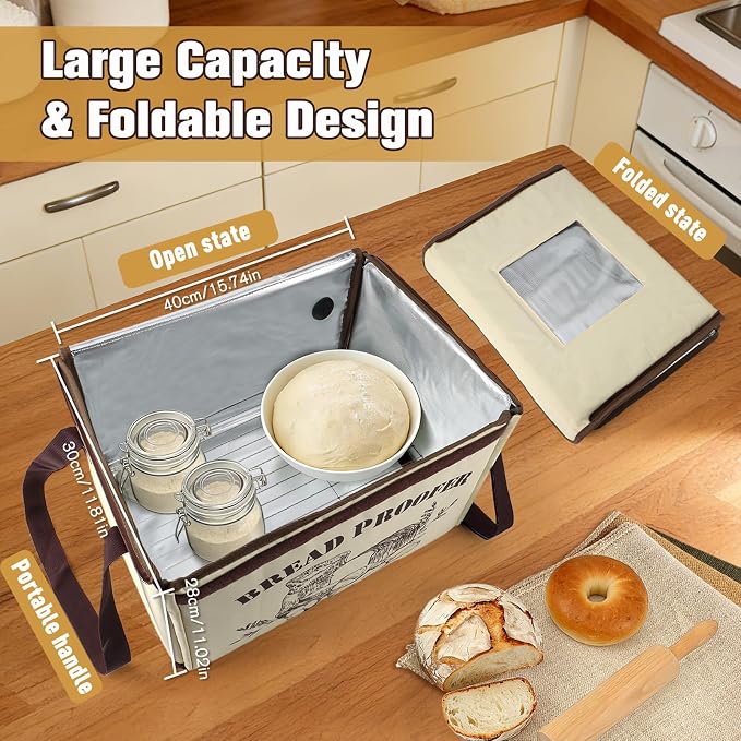Folding Bread Proofing Box with 50-113℉ Temp Control, Large Dough Proofing Box with 3-Side Heating Precise Control 48H Timer, Ideal for Sourdough, Bread Baking, Yogurt, Pizza, Kombucha