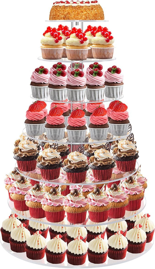Cupcake Stand, 7 Tier Round Cupcake and Cake Dessert Tower Holder for 70 Cupcakes, Clear Acrylic Cupcake Riser, Large Pastry Cupcake Display for Party Wedding Birthday