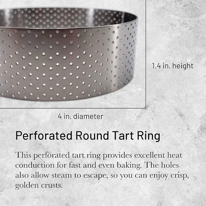 de Buyer Perforated Round Tart Ring - 4” Diameter, 1.4” Height - Perfect for Baking Beautifully Crisp Tarts - Easy to Use & Clean - Made in France