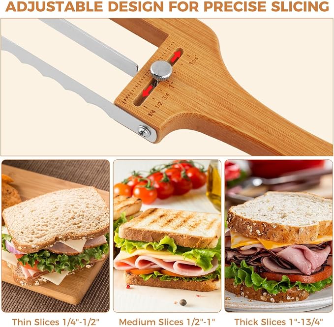 Adjustable Bread Knife — Precision Homemade Bread Slicer for Sourdough, Razor-Sharp Cutter Wooden Frame for Bagels, Baguettes Gift for Artisan Bakers