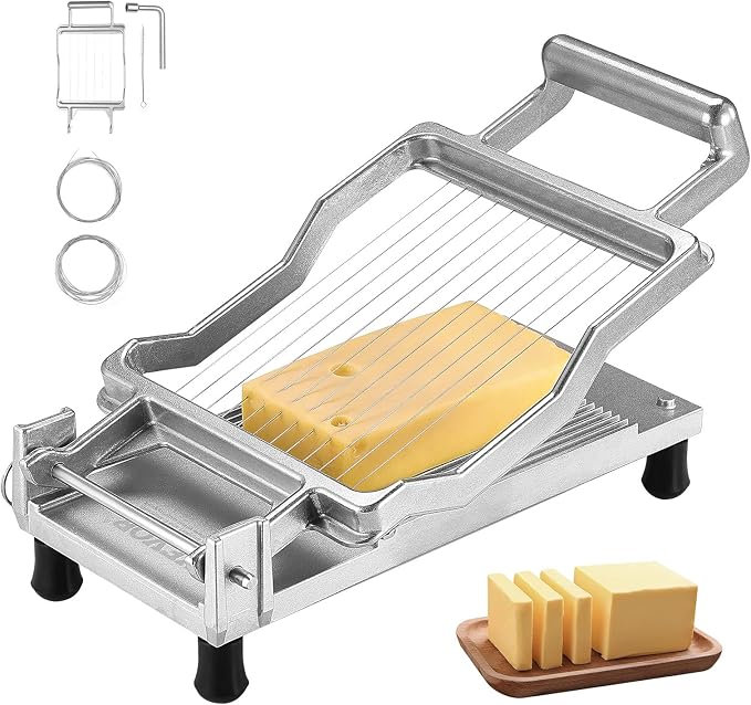 VEVOR Cheese Slicer, Butter Cutter with 0.39" & 0.78" Cheeser Butter Cutting Blade, Detachable Cheese Slicer Wire, Aluminum Alloy Commercial Cheese Cutter with 316 Stainless Steel Knife Wire