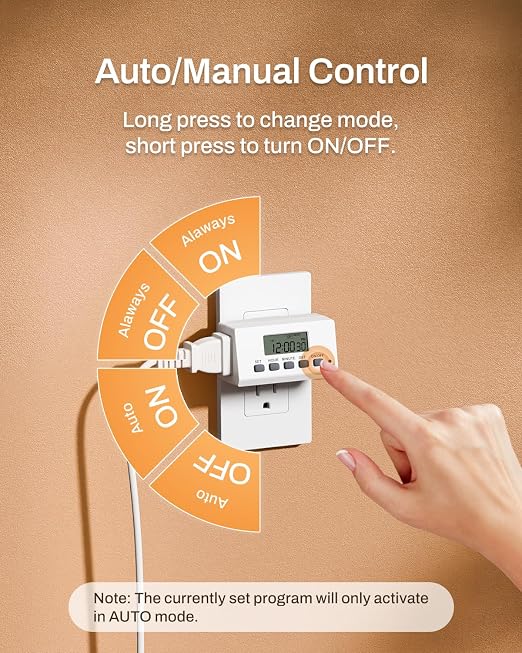 BN-LINK Indoor Digital Timer Outlet,24 Hour Light Timer Easy Programmable,Mini 2 Prong Plug in Timers for Electrical Outlets,Lamps,Fans,2 On/Off Programs,2 Pack,15A/1875W, ETL Listed, 4 Pack