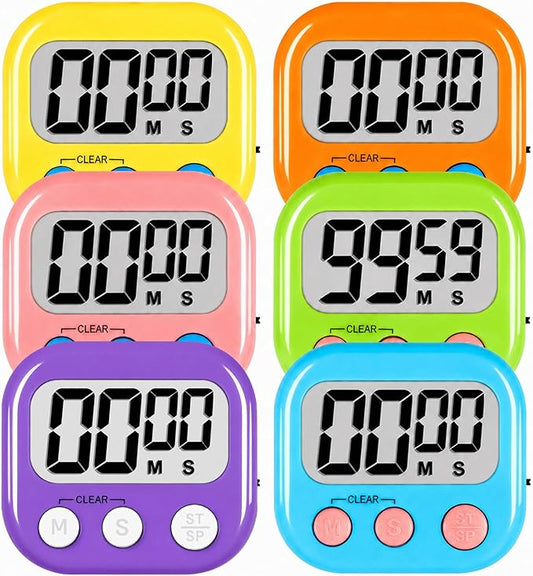 ZILLEEN Classroom Timers for Kids Classroom Magnetic Digital Kitchen Timers for Cooking Teachers Gym Game 6 Pcs Blue Green Pink Purple Yellow Orange
