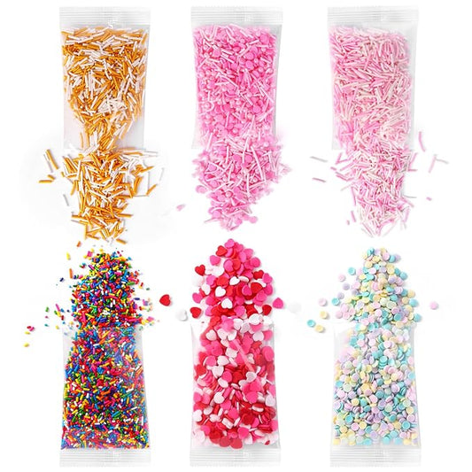 Valentine Sprinkles for Cake Decorating 6 Packs Red Heart Rainbow Jimmies Sprinkles Sugar Candy Sprinkles for Baking Cookies Ice Cream Cupcake Topper Birthday Party Anniversary Celebration