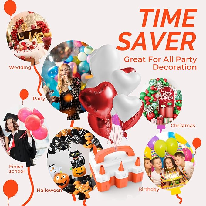 ETENWOLF Electric Balloon Pump for All Balloons 110V 600W Balloon Blower for Party Metalic Latex 260q Foil Balloons, Balloon Inflator for Birthday Decorations