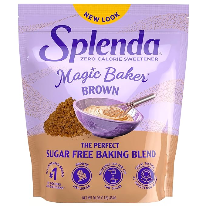 SPLENDA Magic Baker Brown Zero Calorie Plant Based Granulated Baking Blend with Stevia, Erythritol and Allulose – Zero Sugar, Keto Friendly, 1lb (16 oz) Pouch (Pack of 1)