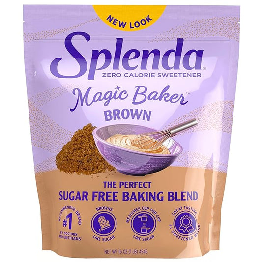 SPLENDA Magic Baker Brown Zero Calorie Plant Based Granulated Baking Blend with Stevia, Erythritol and Allulose – Zero Sugar, Keto Friendly, 1lb (16 oz) Pouch (Pack of 1)
