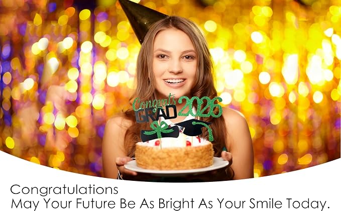 YuBoBo 2026 Graduation Cupcake Toppers, 48 PCS Food/Appetizer Picks For Graduation Party Mini Cake Decorations, Diploma, 2026, Grad Cap Set 48 Pieces (04 Green)