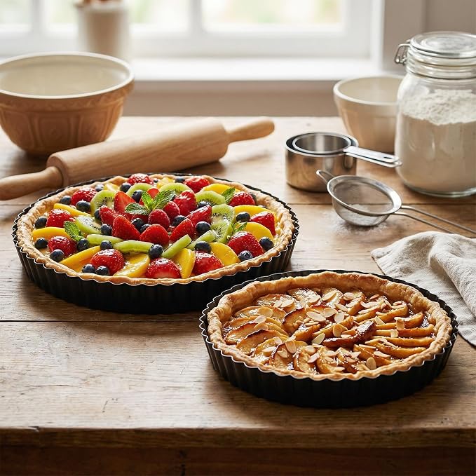 5 Packs Pie Tart Pans with Removable Bottom 4'' 6" 9" 10" 11" Round Nonstick Quiche Pan Bakeware Pie Tart Molds Steel Flan Tins Fluted Side for Pies Mousse Cheese Cookie Cake Dessert
