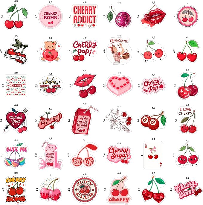 100Pcs Cherry Stickers Waterproof Small for Phone - Cute Fruit Stickers, Red Aesthetic Decals - Cherry Gifts & Party Supplies - Gift for Women & Men
