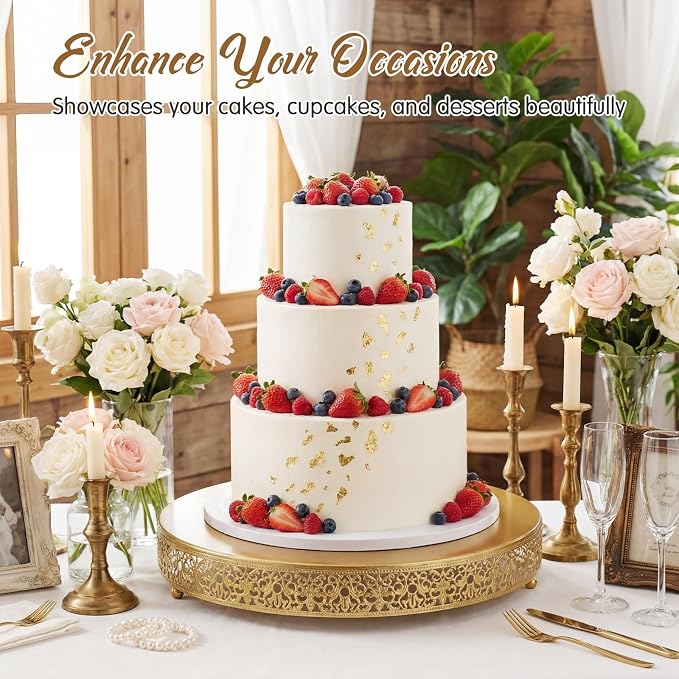 Wenqik 20 Inch Gold Cake Stand Set Metal Round Cupcake Dessert Stand with Cake Cutting, Spatula Wedding Cupcake Pastry Display Candy Holder Display for Wedding Party Birthday Baby Shower(Classic)