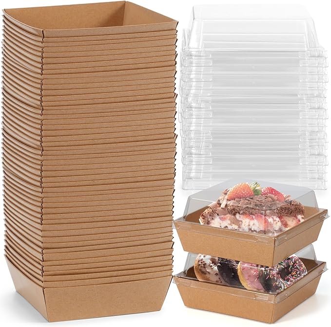 50 Pack Mini Charcuterie Boxes with Clear Lids, 4.5x4.5 Inches Dessert Boxes Square Disposable Bakery Boxes to Go Food Containers for Daughter, Wedding, Party, Strawberries, Cake & Cookies