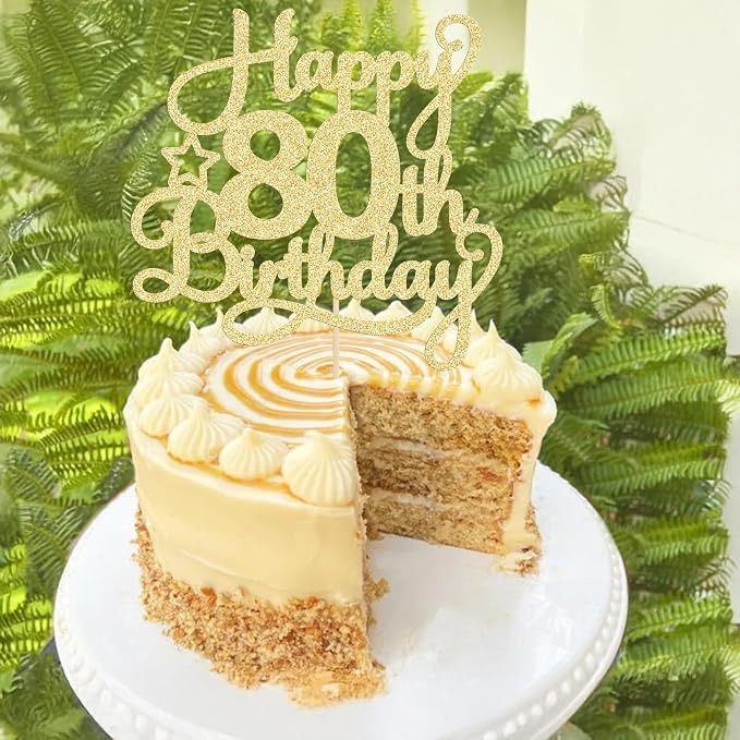 1 Pack Happy 80th Birthday Cake Topper Gold Glitter 80 & Fabulous Cheers to 80 Years Old Birthday Cake Pick for Celebrating 80th Birthday Anniversary Party Cake Decorations Supplies