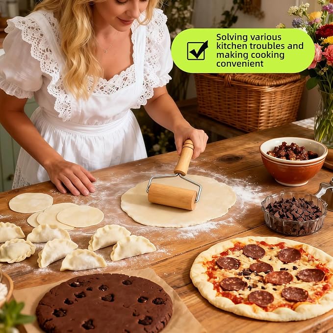 Pizza Rolling Pin, Small Rolling Pin, Non-Stick Wooden Dough Roller for Pizza Cookie Dumpling Ideal Baking Tools
