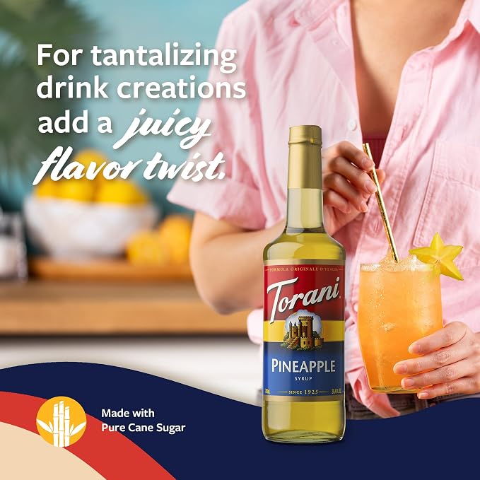 Torani Pineapple Syrup for Drinks, Flavoring for Iced Tea, Lemonade, Sodas, and Cocktails, Pump Included, 25.4 Fl Oz
