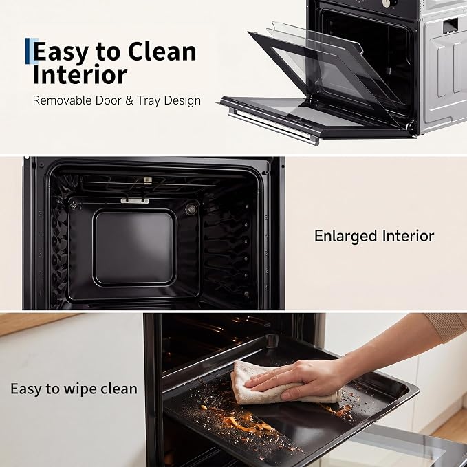 Garvee 24 Inch Single Wall Oven, 2.5 Cu.ft. Built-in Electric Oven with 4 Cooking Functions, 3000W Power, Knob Control, Low-e Glass Door & Cooling Fan, Easy Clean Enamel Interior, Black
