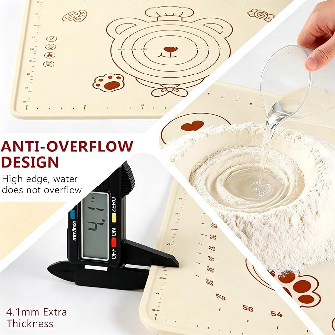 Silicone Baking Pastry Dough Mat - 28"x20" Extra Thick Dough Rolling Matt with Measurement, NonStick Kitchen Counter Kneading Pad Raised Edge, Reusable Heat Resistant for Bread Pizza Fondant Pie Crust