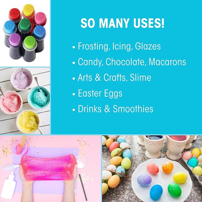 B. Sprinklin Assorted Liquid Food Coloring Kit - Neon and Regular (8) Colors, Vibrant Food Dye for Slime Crafts, Dying Eggs, Frosting and Cake Decorating, 8 Bottles, 0.3 fL Oz by Candlewood Pantry