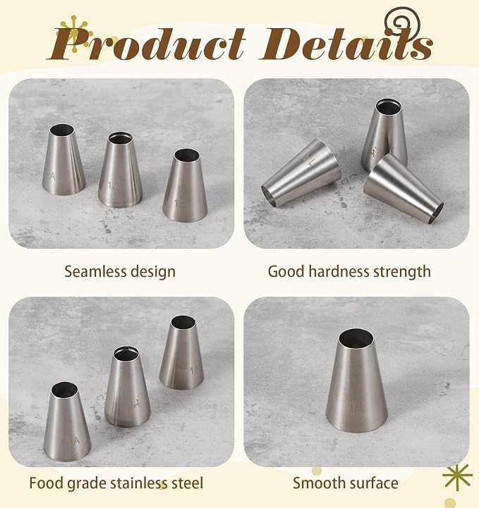 3 PCS Wilton Piping Tips, 1a Round Stainless Steel Wilton Tips | for Cake Decorating, Macarons, Cupcakes, Cookies, Silver, 1.45*0.98 Inch