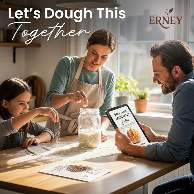 ERNEY Dehydrated Organic Whole Wheat Sourdough Starter 21.6 g Per Sachet for Bread Making - Perfect Rise Organic Whole Wheat Sourdough Bread Flour with Instruction - Versatile Homemade Pastry Flour Perfect for Artisan Loaf Pizza Muffins