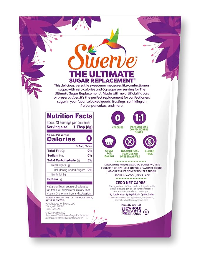 Swerve Sweetener Powder, Confectioners, 12 oz (Pack of 2)