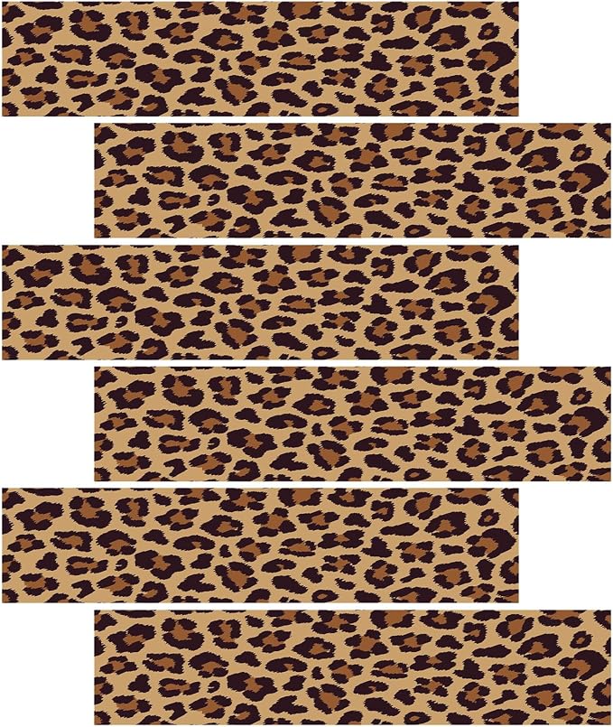 6pcs Leopard Print Edible Cake Border Strips, Rice Paper Cheetah Pattern Cake Side Trim Decorations for Women's Birthday Party