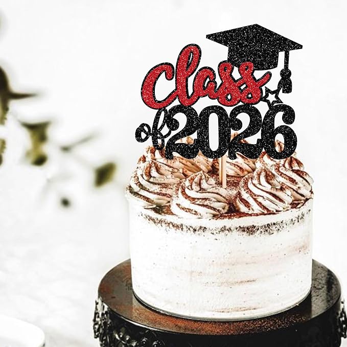 1 Pack 2026 Graduation Cake Topper Glitter Grad Cap Diploma 2026 Senior Graduation Cake Pick for School Theme Party Cupcake Decoration Supplies Green Black
