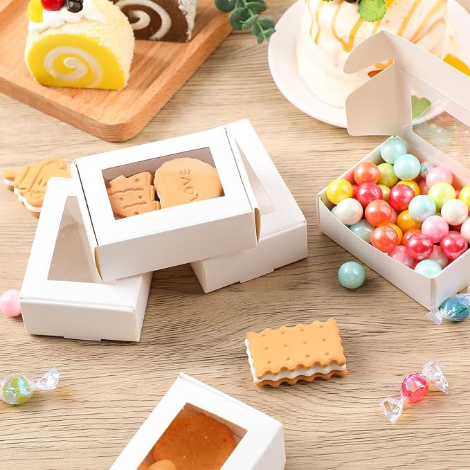 Zonon 60 Pcs Soap Boxes for Homemade Packaging, Mini Kraft Boxes with Window for Bakery Candy Soap Making Gift Packaging, 3.7x2.6x1.4 Inch (White)