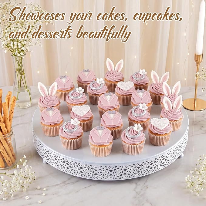 Wenqik Cake Stand 20 Inch Round Metal Cupcake Dessert Wedding Cake Stand Cookies Display Holder Fruit Serving Tray for Table Wedding Birthday Anniversary Party, White