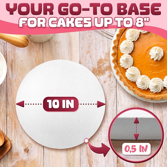 White Cake Drums 10 inch Round - Thick 1/2" Cake Boards 10 inch Round Shape with Bend-Proof & Smooth Surface, Grease & Water Resistant - Suitable for Party Presentation of Desserts and Cakes Up to 8"