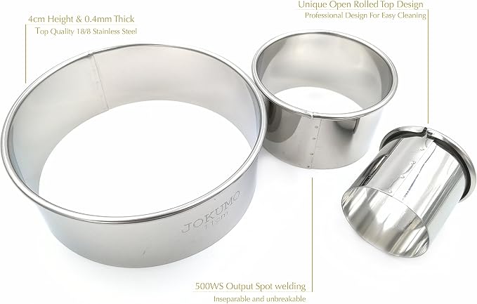 9 Piece Extra Large Chef Grade Plain Round Pastry/Cookie Cutter Set - Extra Thick Premium 18/8 304 Stainless Steel - Marked Size for Professional Chefs and Ambitious Home Cooks