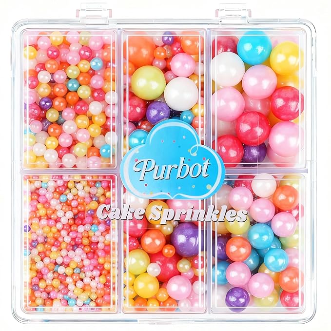 Rainbow Sprinkles for Cake Decorating, 4 Sizes130g/4.6oz Edible Rainbow Pearl Sprinkles for Cupcake, Ice Cream, Donuts, Macaron Toppings Supplies (2mm, 4mm, 7mm, 1cm)