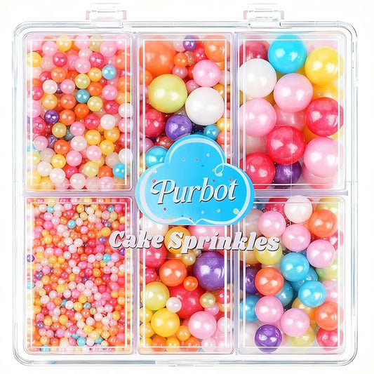 Rainbow Sprinkles for Cake Decorating, 4 Sizes130g/4.6oz Edible Rainbow Pearl Sprinkles for Cupcake, Ice Cream, Donuts, Macaron Toppings Supplies (2mm, 4mm, 7mm, 1cm)