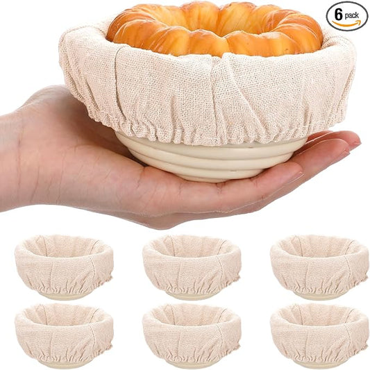 6 Pack 5 Inch Banneton Bread Proofing Basket Mini Banneton Basket Proofing | Small Sourdough Breads Baking, Round Dough Bakery Baking Bread Bowl, Liner, with Cloth Lining,for Handmade Kitchen Supplies