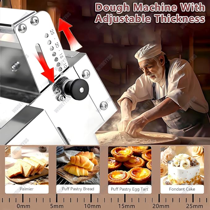Manual Dough Sheeter Machine, Stainless Steel Folding Dough Press Sheeter, Croissant Pastry Danish Pastry Bakery Roller Puff Pastry Pizza Rolling Machine, Professional Bakery Equipment Type 300