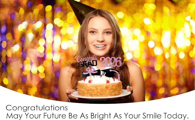 YuBoBo 2026 Graduation Cupcake Toppers, 48 PCS Food/Appetizer Picks For Graduation Party Mini Cake Decorations, Diploma, 2026, Grad Cap Set 48 Pieces (06 Pink)